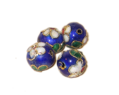 10mm Blue Round Cloisonne Bead, 4 beads