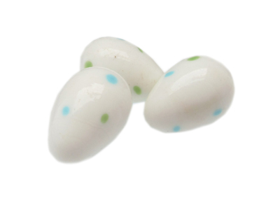 32 x 24mm White Dot Lampwork Egg Glass Bead, 5 beads, NO Hole