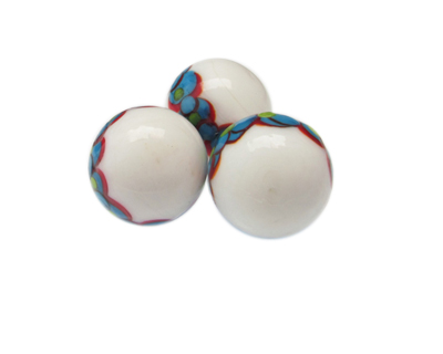 24mm White Floral Lampwork Glass Bead, 5 beads, NO Hole
