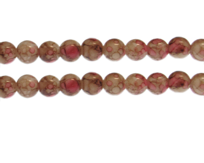 10mm Red/Brown Swirl Marble-Style Glass Bead, approx. 22 beads