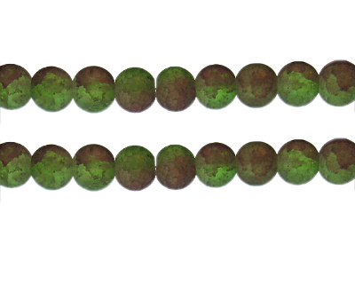 (image for) 10mm Brown/Apple Green Crackle Frosted Duo Bead, approx. 17 bea - Click Image to Close