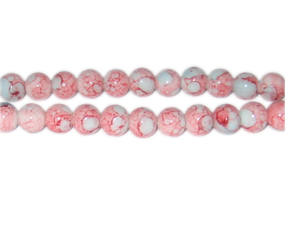 (image for) 8mm Red/Gray Marble-Style Glass Bead, approx. 52 beads