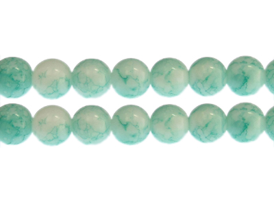 12mm Soft Aqua Marble-Style Glass Bead, approx. 18 beads