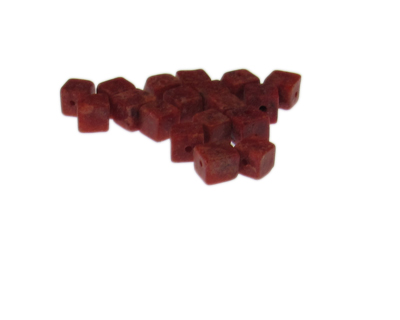 6mm Synthetic Coral Gemstone Cube Bead, approx. 18 beads