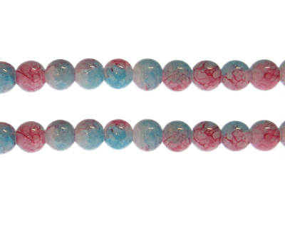 (image for) 10mm Red/Pastel Blue Duo-Style Glass Bead, approx. 18 beads - Click Image to Close