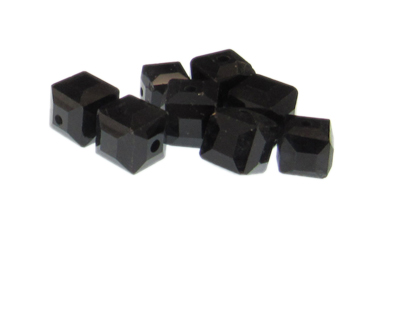 10 - 12mm Black Faceted Cube Glass Bead, 8 beads