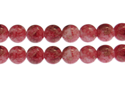 12mm Red/Gray Marble-Style Glass Bead, approx. 17 beads