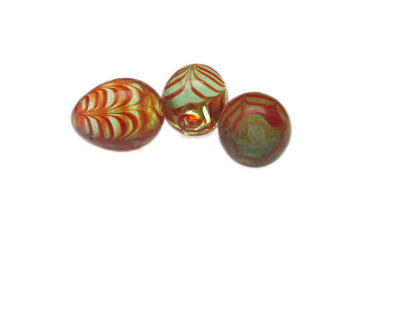 24 x 18mm Red/Green Lampwork Egg Glass Bead, 5 beads, NO Hole