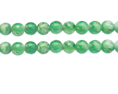 10mm Green Swirl Marble-Style Glass Bead, approx. 18 beads