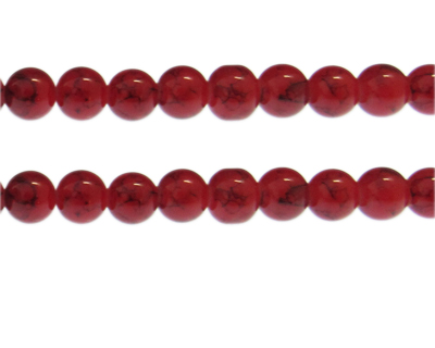10mm Red Marble-Style Glass Bead, approx. 21 beads