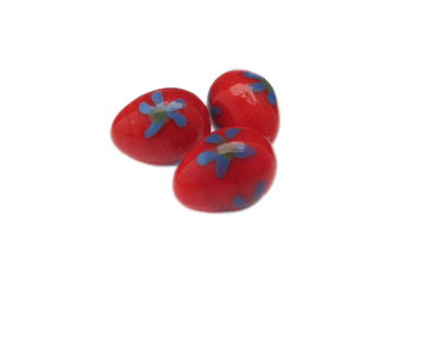 24 x 18mm Red Floral Lampwork Egg Glass Bead, 1 bead, NO Hole