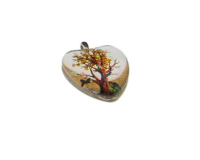 (image for) 24mm Deep Yellow Heart Glass Pendant w/Tree