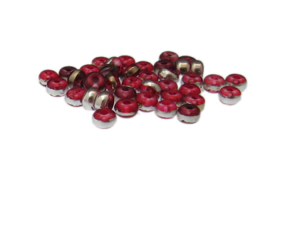 (image for) Approx. 1oz. x 6x4mm Red Rondelle Glass Bead w/Silver Line