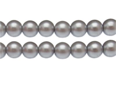 12mm Bright Silver Glass Pearl Bead, approx. 18 beads
