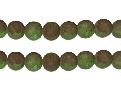 12mm Brown/Apple Green Crackle Frosted Duo Bead, approx. 14 bead