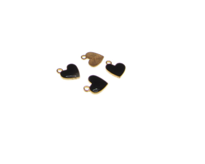 12mm Black Heart Enamel Gold Metal Charm, 4 charms