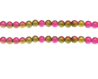 6mm Fuchsia/Gold Drizzled Glass Bead, approx. 43 beads