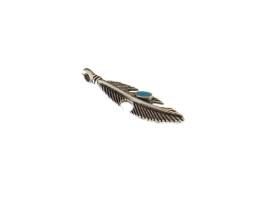 38 x 10mm Feather with Turq. Stone Silver Metal Pendant