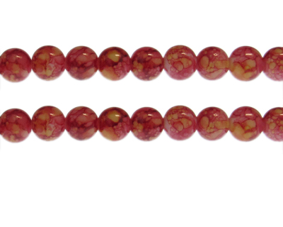 10mm Red/Yellow Marble-Style Glass Bead, approx. 21 beads