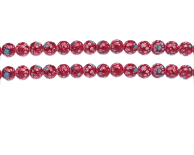 6mm Red Spot Marble-Style Glass Bead, approx. 42 beads