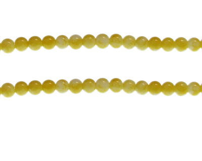 6mm Yellow Marble-Style Glass Bead, approx. 72 beads