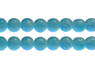 12mm Turquoise Marble-Style Glass Bead, approx. 17 beads