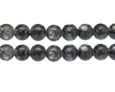 12mm Black Swirl Marble-Style Glass Bead, approx. 14 beads