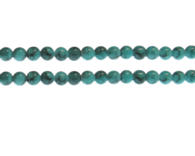 6mm Deep Aqua Marble-Style Glass Bead, approx. 72 beads