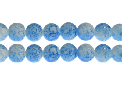 12mm Sky Blue Marble-Style Glass Bead, approx. 18 beads