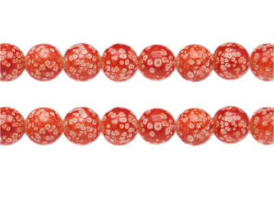 12mm Orange Spot Marble-Style Glass Bead, approx. 14 beads