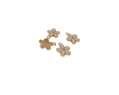 16 x 12mm White Flower Enamel Gold Metal Charm, 4 charms