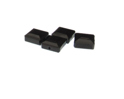 14mm Black Faceted Glass Square Bead, 4 beads
