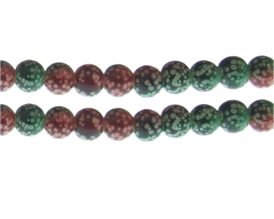 (image for) 10mm Red/Green Spot Marble-Style Glass Bead, approx. 16 beads