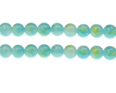 10mm Turquoise/Yellow Marble-Style Glass Bead, approx. 22 beads