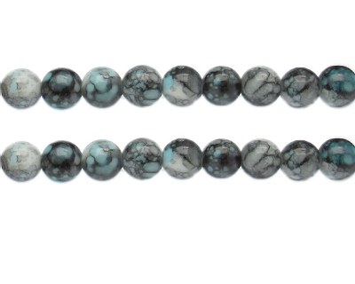 10mm Gray/Blue Swirl Marble-Style Glass Bead, approx. 22 beads