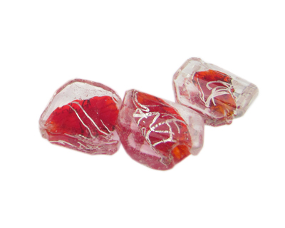 24mm Red Splatter Lampwork Glass Bead, 3 beads
