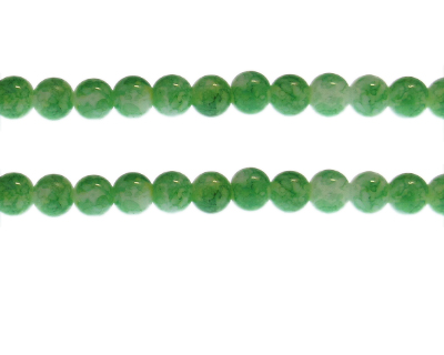 8mm Grass Green Marble-Style Glass Bead, approx. 53 beads