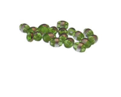 (image for) Approx. 1oz. x 8x6mm Apple Green Oval Glass Bead w/Silver Line