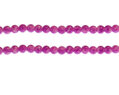 6mm Magenta Marble-Style Glass Bead, approx. 68 beads