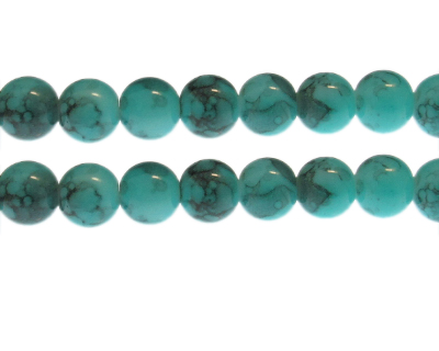 (image for) 12mm Deep Aqua Marble-Style Glass Bead, approx. 18 beads - Click Image to Close