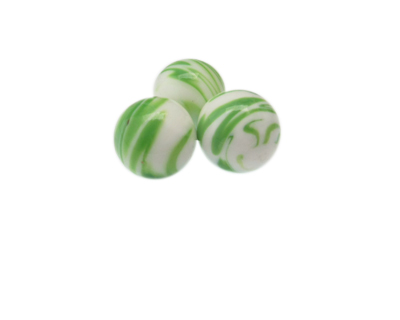 18mm Green Stripe Lampwork Glass Bead, 5 beads, NO Hole