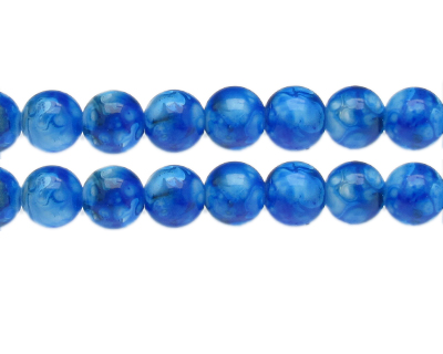 12mm Blue Swirl Marble-Style Glass Bead, approx. 14 beads