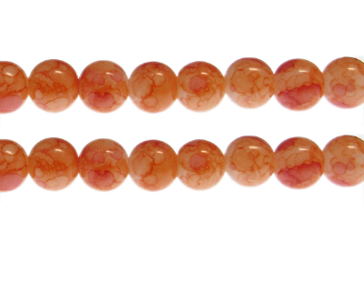 12mm Peach Marble-Style Glass Bead, approx. 18 beads