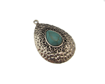 30 x 42mm Turquoise Stone in Silver Drop Pendant