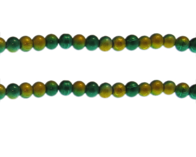 6mm Drizzled Green/Gold Glass Bead, approx. 43 beads