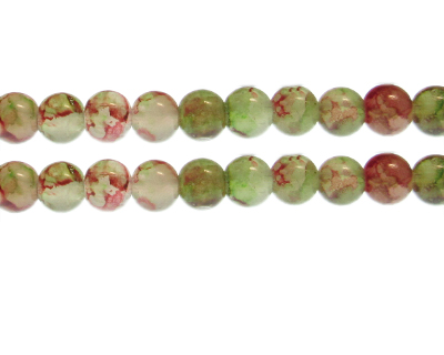 (image for) 10mm Green/Red Duo-Style Glass Bead, approx. 17 beads