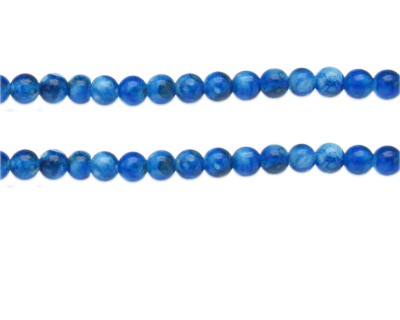 6mm Blue Swirl Marble-Style Glass Bead, approx. 42 beads