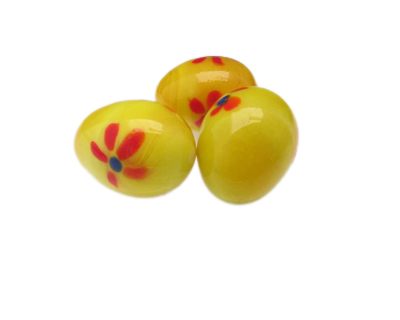 32 x 24mm Yellow Floral Lampwork Egg Glass Bead, 5 beads, NO Hol