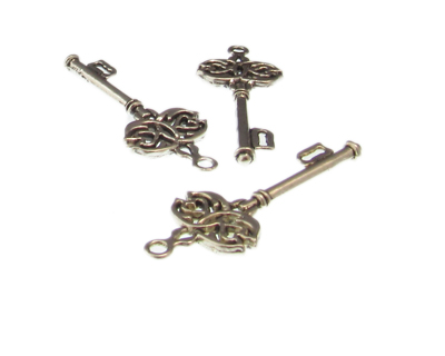 46 x 16mm Key Silver Metal Charm/Pendant, 3 charms