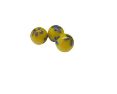 16mm Yellow Floral Lampwork Glass Bead, 5 beads, NO Hole